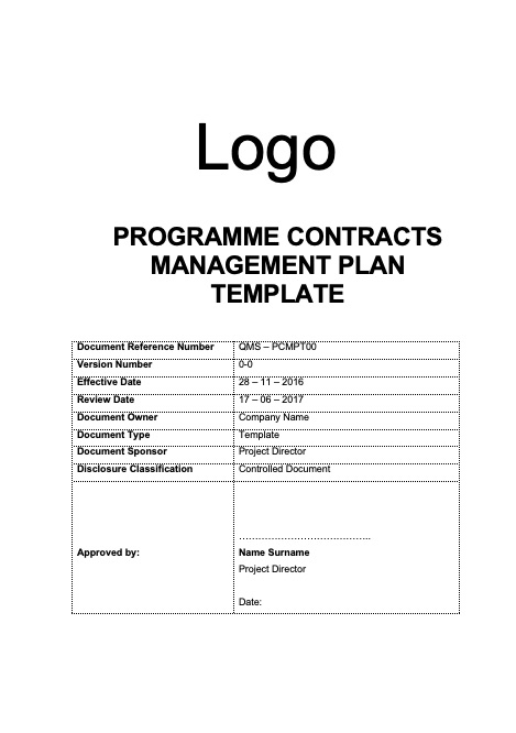 Programme Contracts Management Plan Template Rev 0-0